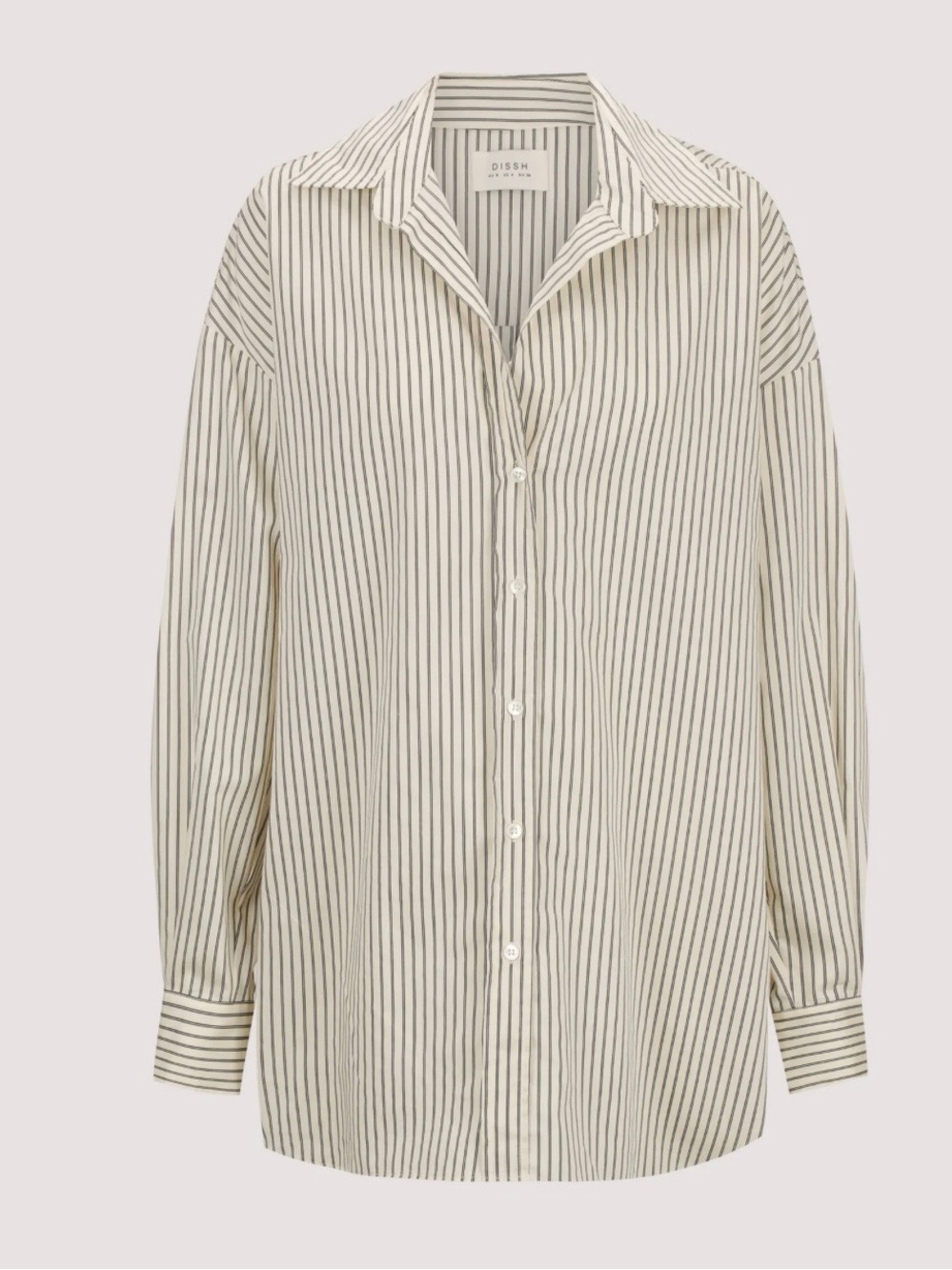 DISSH Palma Cream Oversized Button-Up Shirt with Black Pinstripes - Picture 6 of 11